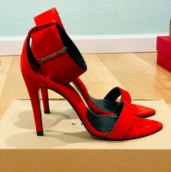 Zara Red Suede Ankle Srap Heels - Picture 3 of 5